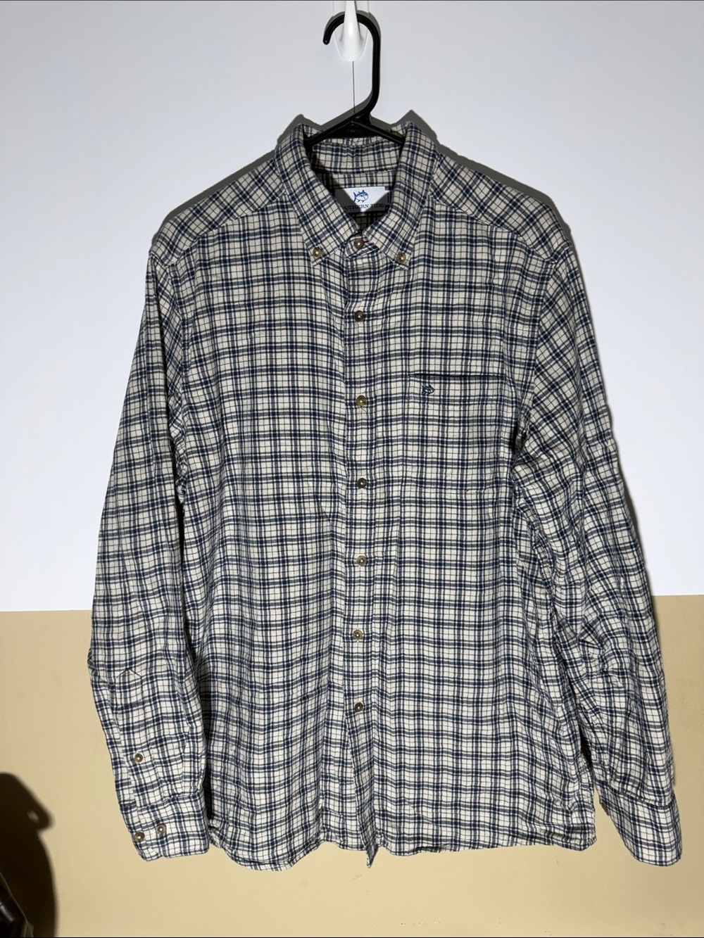 Southern Tide flannel Plaid Button-Down Shirt in Navy and Cream